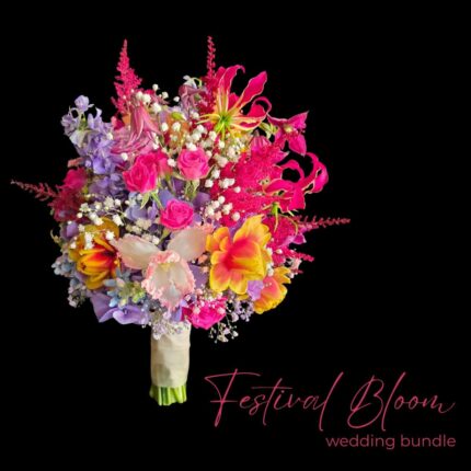 Hochzeits-Bundle bestehend aus Brautstrauß in bunt, Reversnadel und Tischdekoration | Design paeonia florist Göttingen