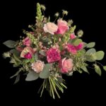 Blumenstrauß in Rosa und Pink mit Nelken, Rosen und Eukalyptus