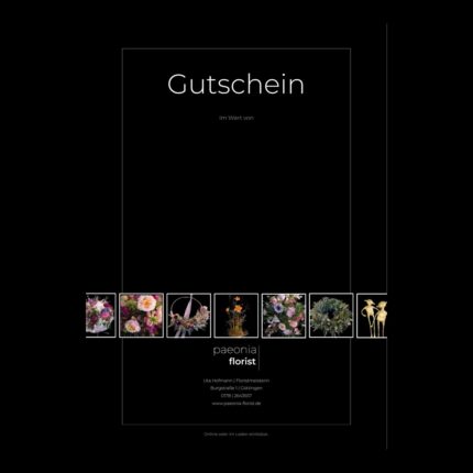 Geschenkgutschein von paeonia florist Göttingen im schwarzen Design